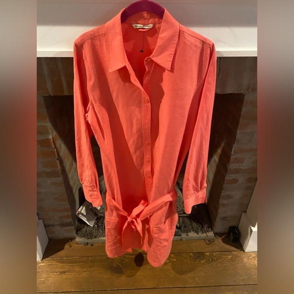 Soft Surroundings Coral Shirt Dress 100% Tencel With Belt size Small - Picture 1 of 8